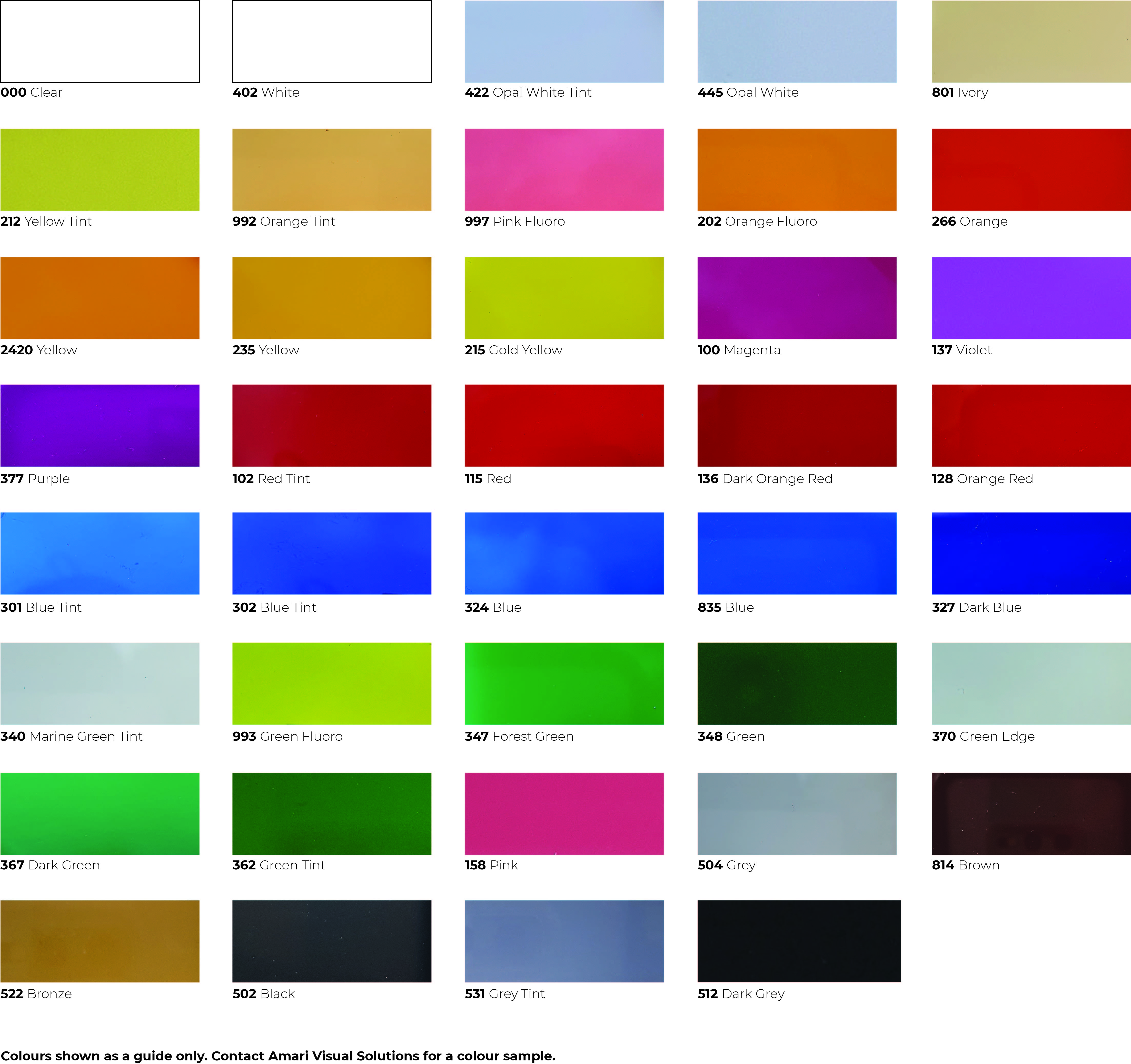 Acrycast Cast Acrylic Colour Range